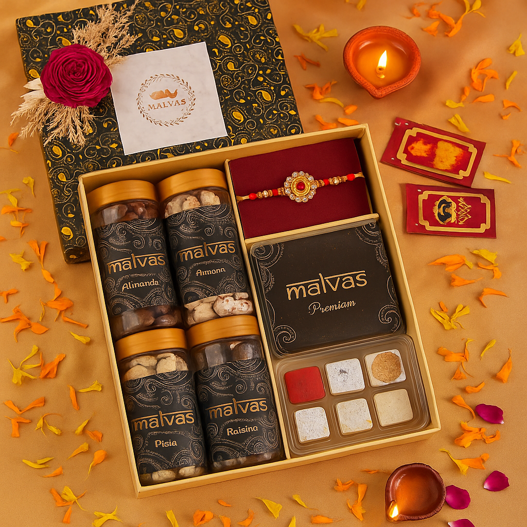 π Malvas Premium Rakhi Gift Hamper β Celebrate Love with a Touch of Taste!