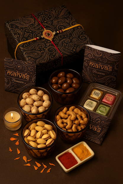 🎁 Malvas Premium Rakhi Gift Hamper – Celebrate Love with a Touch of Taste!